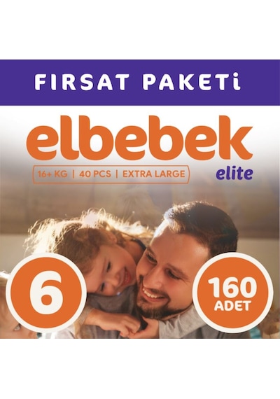 Elbebek Elite Bebek Bezi 6 Numara XLarge Fırsat Paketi 160 Adet 4'lü