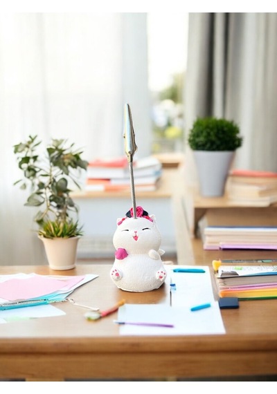 Tekli Japonya Şans Kedileri Kawaii Fotoğraf Ve Not Tutucu - Ofis Masa Not Tutacağı Pembe Mendilli