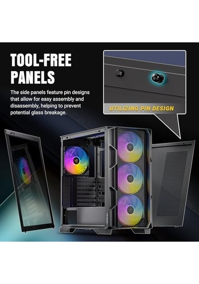 Antec Ax1000 Argb, 4 X 140mm Argb Pwm Fan Dahil, Mesh Ön Panel, Usb-c 3.2, Temperli Cam Yan Panel, 360mm Radyatör Desteği, Siyah Orta Kule Atx Oyuncu Kasası