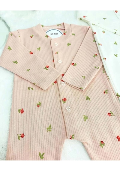 Xmlbayiciniz Myzi Store Organik Yenidoğan Kız Bebek Çiçek Desenli 2li Tulum Takımı Kıyafeti 2'li Pamuklu 2 Parça Çok Renkli