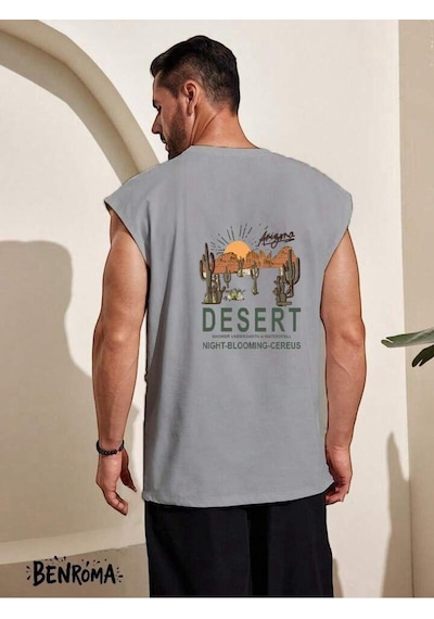 Desert Baskılı Kolsuz Tişört Gri