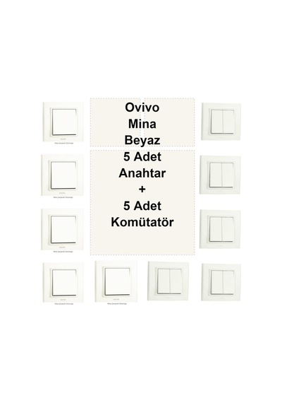 Ovivo Mina Beyaz 5 Adet Anahtar + 5 Adet Komütatör