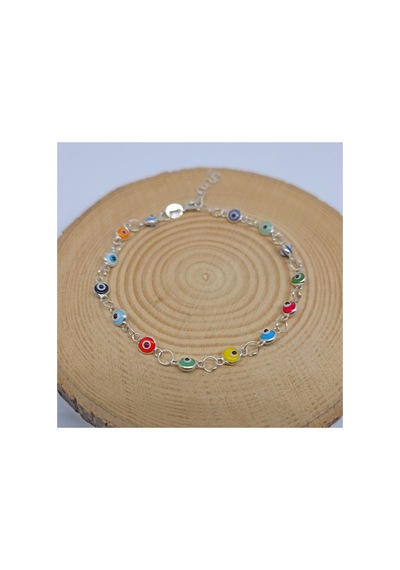 925 Ayar Gümüş Nazar Boncuklu Bileklik Ayarlanabilir 16+2 Cm Açık Mavi / Lacivert / Multi Çok Renkli