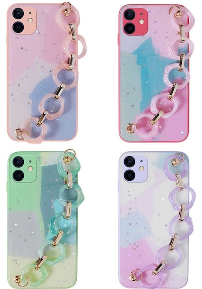 Apple Uyumlu iPhone 11 Kılıf Simli Desenli El Askılı Tutacaklı Zore Elsa Silikon Kapak Yeşil
