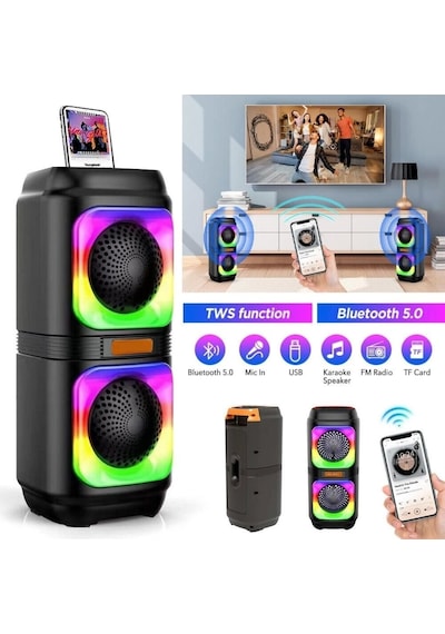 Bls-48 Taşınabilir Mikrofonlu Hoparlör Rgb Işıklı Bluetooth Parti Hoparlör