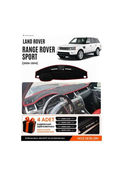 Land Rover Range Rover Sport 2005-2013 Uyumlu Torpido Örtüsü - Siyah Kırmızı