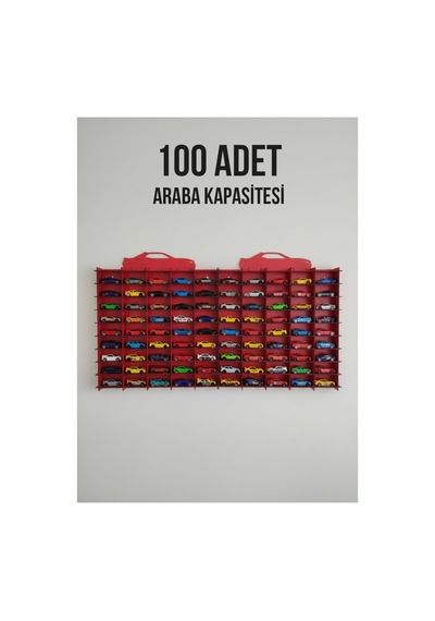 100 Arabalık Duvar Tipi Araba Rafı Koleksiyon Severler İçin Özel Tasarım Kırmızı