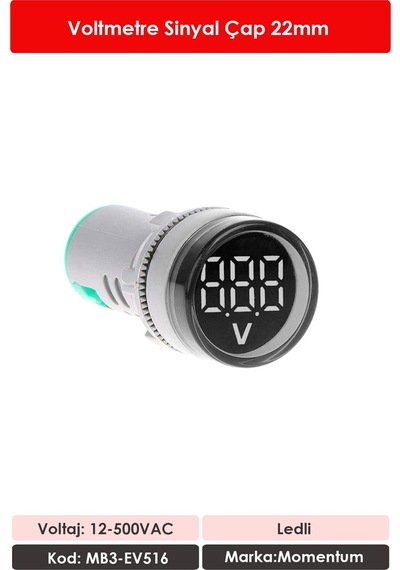 Momentum 22m Voltmetre Sinyal Lambası 12-500VAC Beyaz MB3-EV516