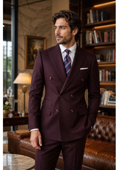 İlayda Emir Luxury, İtalyan Kesim,slim Fit, Kruvaze, Erkek Takım Elbise Bordo