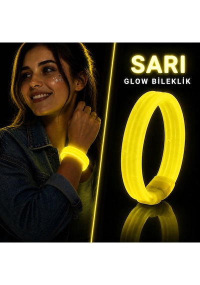 Sarı Kalın Glow Bileklik Kırılarak Yanan Parti Ve Festival Bilekliği