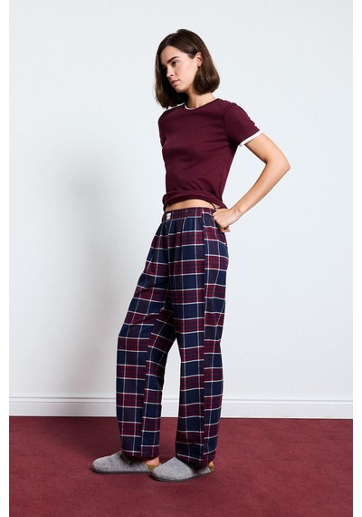 Defacto %100 Pamuk Regular Fit Uzun Boy Flanel Kareli Pijama Altı E7617ax26aunv241 Lacivert-nv241