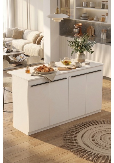 Orren Ada Mutfak Yemek Masası 4 Kapaklı 160cm Beyaz Or1-w