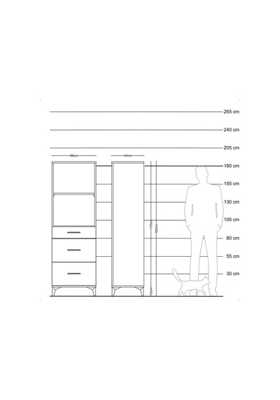 Hyperion Dolap 2 Raflı 3 Çekmeceli 88x44x182 Aytaşı-çam Aytaşı