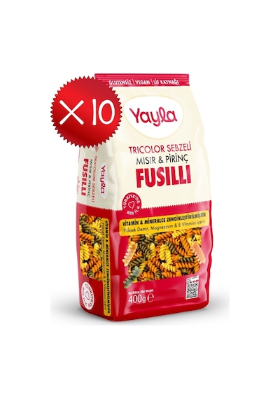 Yayla 3 Renkli Sebzeli Mısır Ve Pirinç Fusilli Makarna 400 G X10
