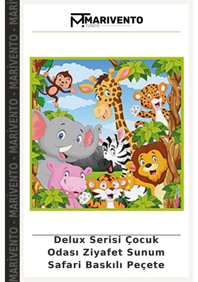 Delux Serisi Çocuk Odası Ziyafet Sunum Safari Baskılı Peçete çok renkli