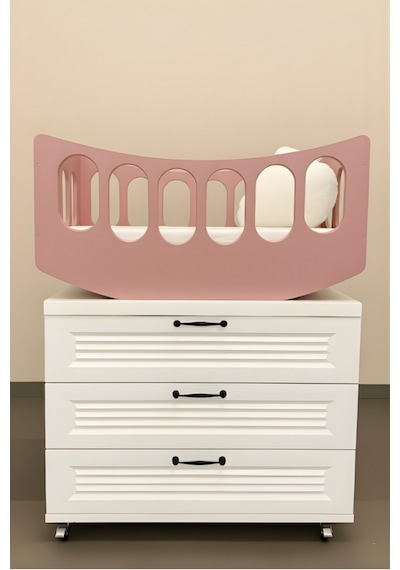 Arion Kids Beşik Ahşap Lake Boya Üstün Kalite Pembe