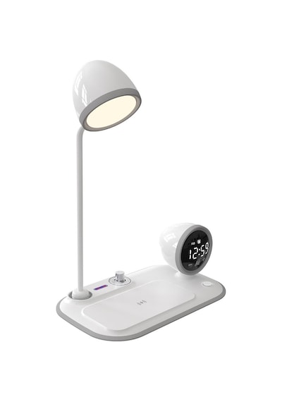 S-link Sl-cw21 Telefon Uyumlu Fast Şarj 15w Ayarlanabilir Led Işıklı Lcd Ekran Double Alarmli Beyaz Masa Lambası