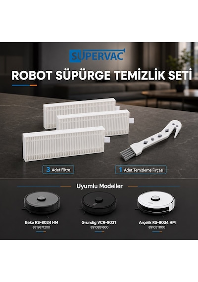 Beko Rs 8034 Hm Robot Süpürge İle Uyumlu Hepa Filtresi Ve Temizleme Fırçası