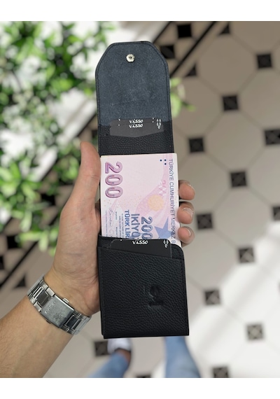 Visso 571 Hakiki Deri Efsane Trend Model Çok Para Konan Cüzdan Unisex Kartlık Çıtçıtlı En Çok Tercih Edilen Model Siyah Renk