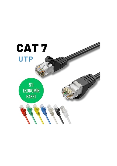 5 Adet 25 Cm Siyah Irenıs Cat7 Ethernet Network Lan İnternet Kablosu