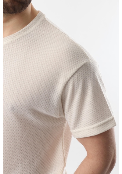 Madmext Ekru Bisiklet Yaka Erkek T-shirt E7128 Ekru