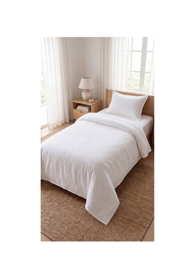 %100 Pamuk Keten Tek Kişilik Nevresim Takımı Lastikli Çarşaflı 160x200 Cm Beyaz - 904795714 Beyaz
