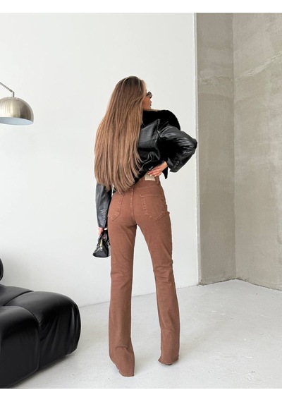 Herton Asimetrik Çapraz Bel Detaylı Yırtmaçlı Denim Pantolon - Premium Jean Kahverengi Herton Asimetrik Çapraz Bel Detaylı Yırtmaçlı Denim Pantolon - Premium Jean Kahverengi
