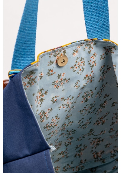 Fabric Craft Bag Omuz Çantası Kadın Duck Kumaş Desenli Büyük Boy Günlük Çanta Mavi - Sarı