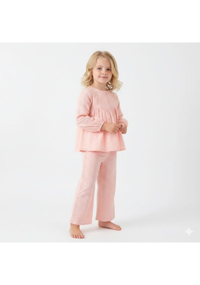 Fistolu Içi Astarlı Kız Alt-üst Set Oversize Beli Lastikli 2-7 Yaş Turuncu