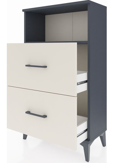 Arges Komodin Tek Raflı 2 Çekmeceli 60x30x106 Antrasit-aytaşı Antrasit