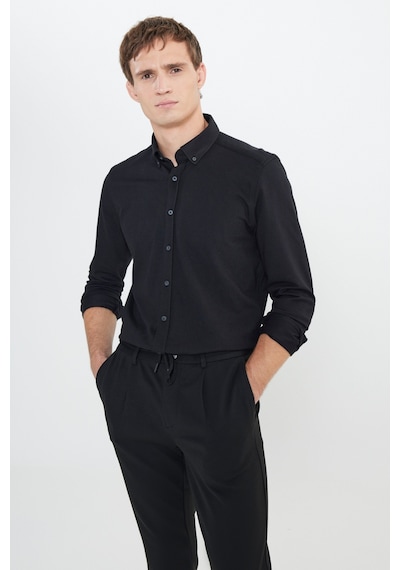 Ac&Co / Altınyıldız Classics Erkek Sıyah Pamuklu Örme Slim Fit Dar Kesim Düğmeli Yaka Gömlek Sıyah Siyah Ac&Co / Altınyıldız Classics Erkek Sıyah Pamuklu Örme Slim Fit Dar Kesim Düğmeli Yaka Gömlek Sıyah Siyah