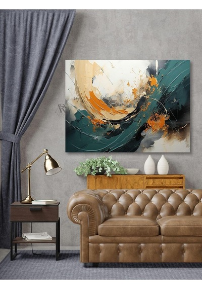Gold Akıtma Soyut Yağlı Boya Görünümlü Dekoratif Kanvas Tablo 80 X 120 Diğer