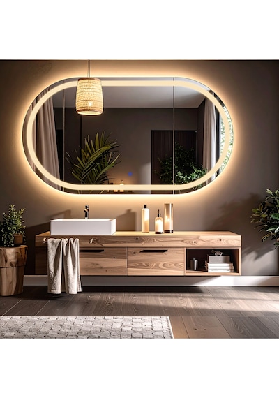Ovanta Günışığı Lazer Kumlamalı Lavabo & Banyo Aynası Dokunmatik Sensörlü 100 X 55 Cm