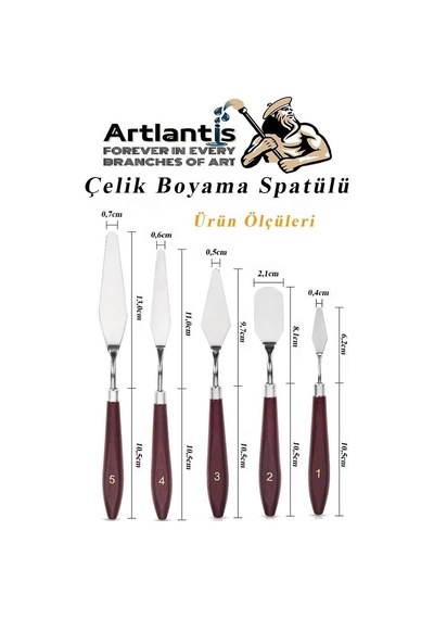 Artlantis Çelik Spatül 5 Li Set Resim Ve Heykel Çelik Spatula Esnek Palet Bıçağı Pasta Spatulası 1 Paket