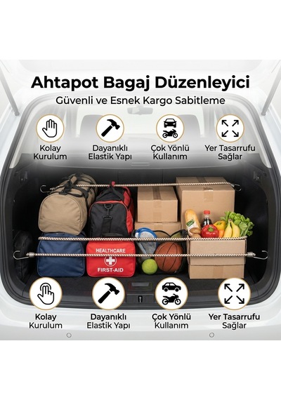 Kancalı Elastik Bagaj Lastiği Pratik Eşya Sabitleme Ve Bagaj Düzenleme Çözümü