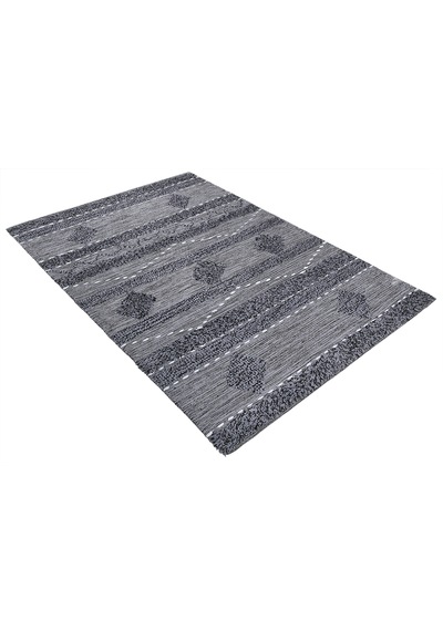 My Home Halı Oslo Iskandinav Şahane El Dokuma %100 Doğal Pamuk Yumuşak Antrasit Yıkanabilir Kilim Halı K8 Antrasit