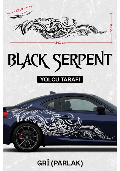 Black Serpent Yan Gövde Sticker Kaplama Gri Parlak Yolcu - 864811967