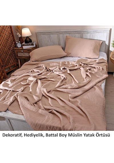 Tr Püskül Battal Boy Çift Kişilik Müslin Yatak Örtüsü Ve Pike, 4-katlı, Lüks Diğer