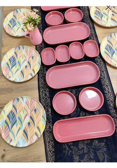 Keramika Kahvaltı Takımı 18 Parça 6 Kişilik Pembe Pembe