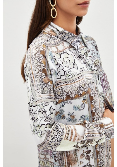 Sateen Klasik Desenli Gömlek - Camel
