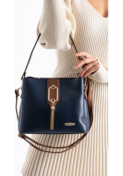 Vıatox Sedef Çanta Ss 1438 Gold Detaylı 3 Bölmeli Omuz Ve Çapraz Çanta Lacivert