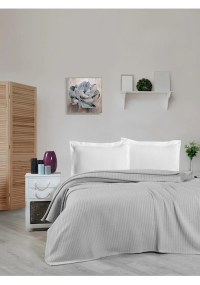 Mulberry Örgü Pike %100 Pamuk Kalın İplik Yumuşak Battal Boy 240 x 260 Gri