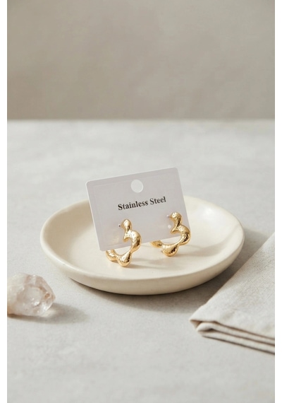 316l Çelik Gold Renk Çiçek Halka Model Küpe 11024558