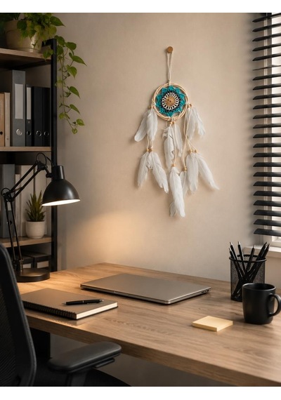 Mini Düş Kapanı Bambu Dream Catcher Bohem Duvar Süsü 9 Cm Çap 40 Cm Uzunluk El Yapımı Dekor