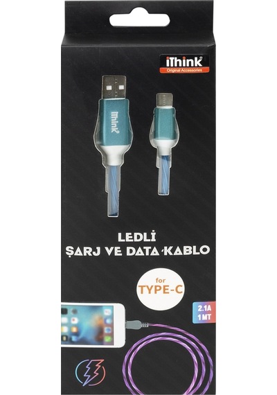 İthink K80C Usb To Type-c Led Işıklı Kablo Mavi