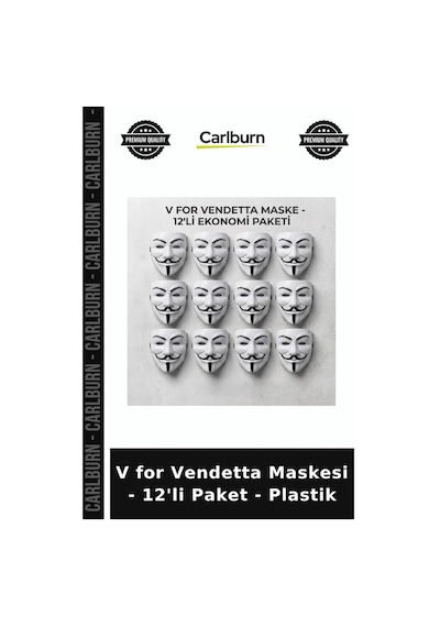 V For Vendetta Maskesi - 12'li Paket - Plastik Ögesi Hatıra Eşyası