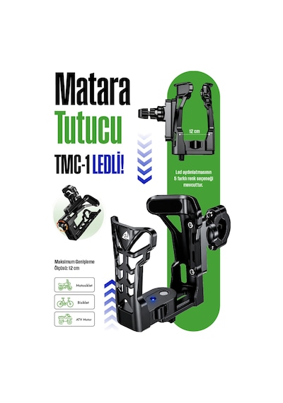 Tmc-1 Led Li Motosiklet Termos Bardak Ve Suluk Tutucu Gidon Ve Koruma Demiri Bağlantı Aparatlı