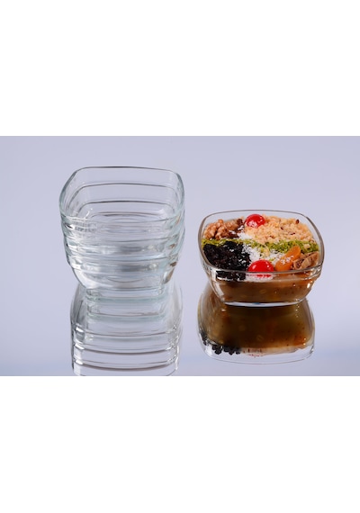 Glassco Kare Sütlaç Kare Cam Kase Tatlı Puding Kase 6'Lı