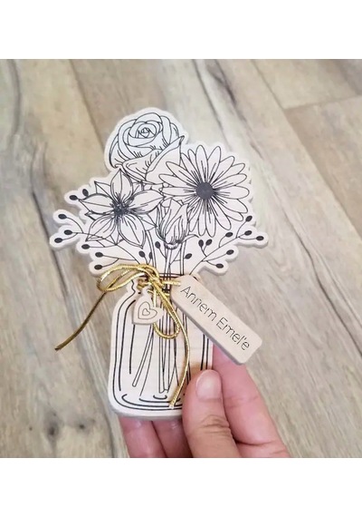 Hdrlazerdizayn Ahşap Vazoda Çiçek Buketleri Görünümlü Magnet