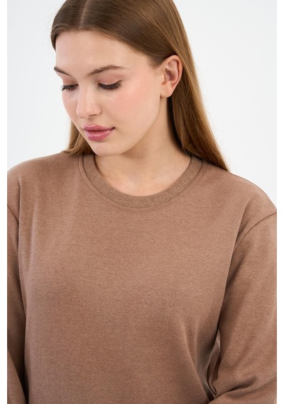 Alexander Gardi Bisiklet Yaka Basic Likralı Sweatshırt Wk25512-wn Sütlü Kahverengi